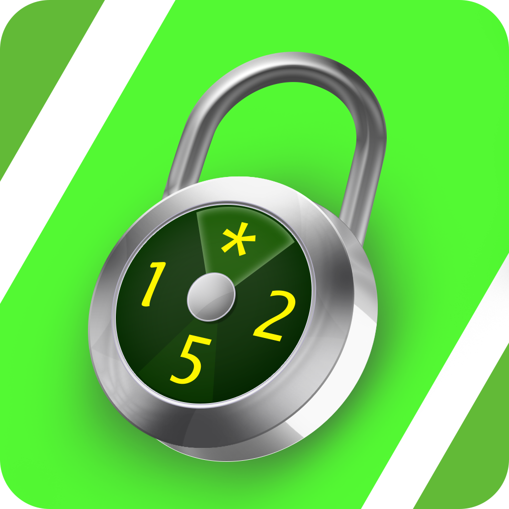 A round silver padlock with numbers on a green background